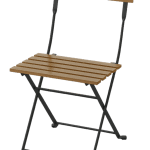 Chaise pliante en bois latté style bistro, idéale pour mariages champêtres, cérémonies laïques et réceptions conviviales.